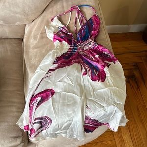 White/purple/blue halter top. Flowy bottom. Size small